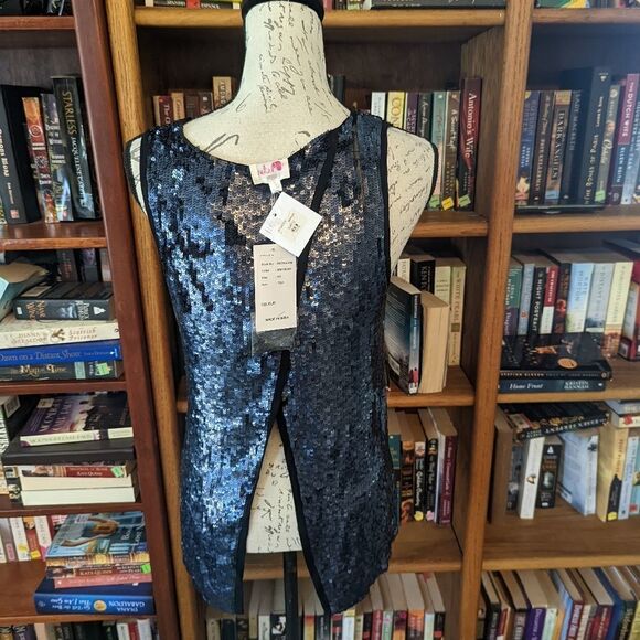 𝅺parker open crossover back deep blue sequined top nwt sz xs - Picture 3 of 8